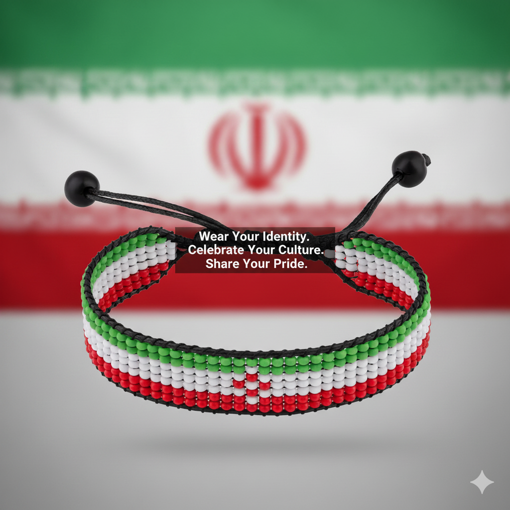 Iran Flag Bracelet: Handmade, Adjustable String Beaded Wristband