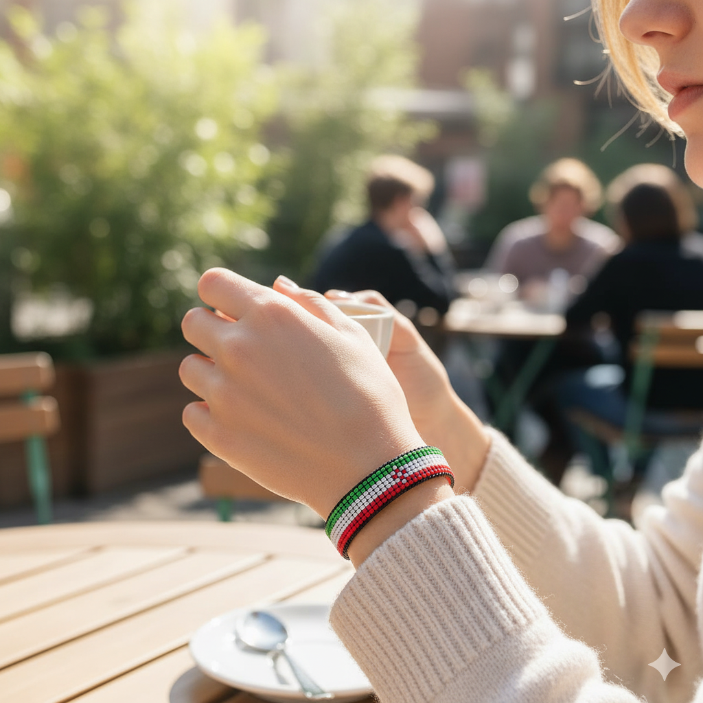 Iran Flag Bracelet: Handmade, Adjustable String Beaded Wristband
