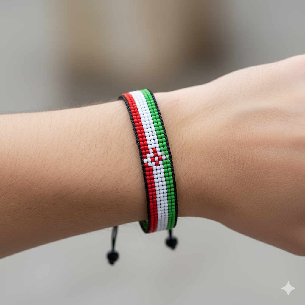 Iran Flag Bracelet: Handmade, Adjustable String Beaded Wristband