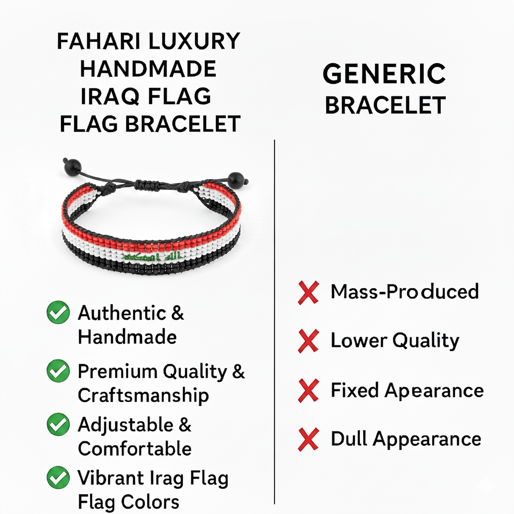 Iraq Flag Bracelet: Handmade, Adjustable Beaded Wristband.