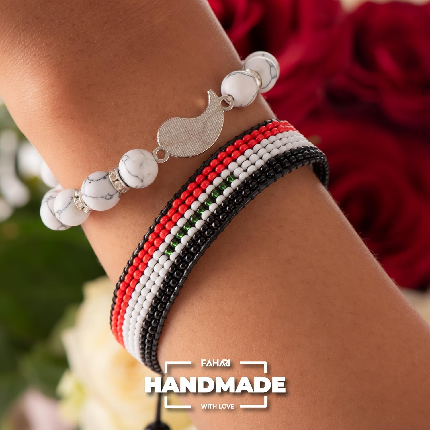 Iraq Flag Bracelet: Handmade, Adjustable Beaded Wristband.