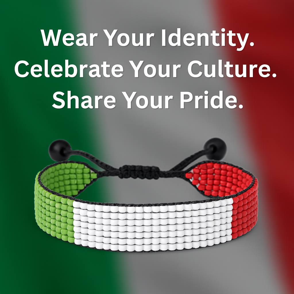 Italy Flag Bracelet: Handmade Adjustable Beaded Wristband.