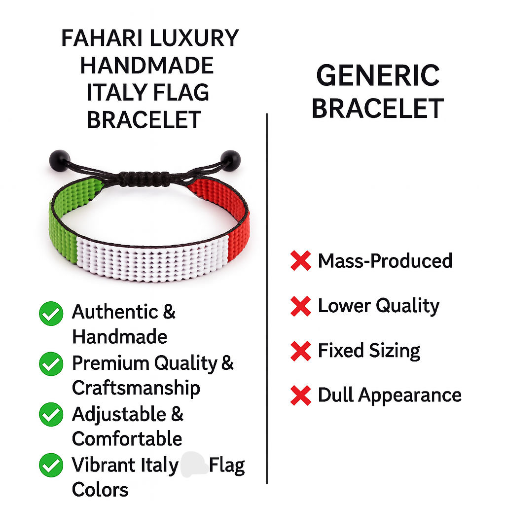 Italy Flag Bracelet: Handmade Adjustable Beaded Wristband.