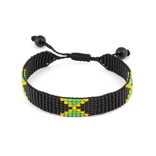 Jamaica Flag Bracelet: Handmade Bracelet, Adjustable Beaded Boho-Style Rope Bangle with Patriotic Design