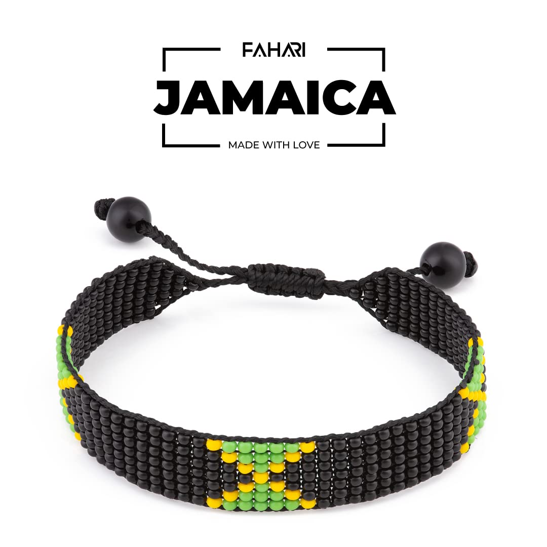 Jamaica Flag Bracelet: Handmade, Adjustable Beaded Wristband