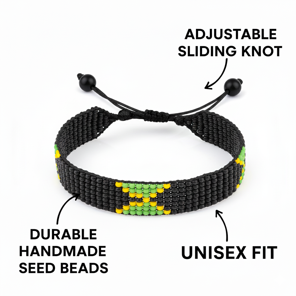 Jamaica Flag Bracelet: Handmade, Adjustable Beaded Wristband
