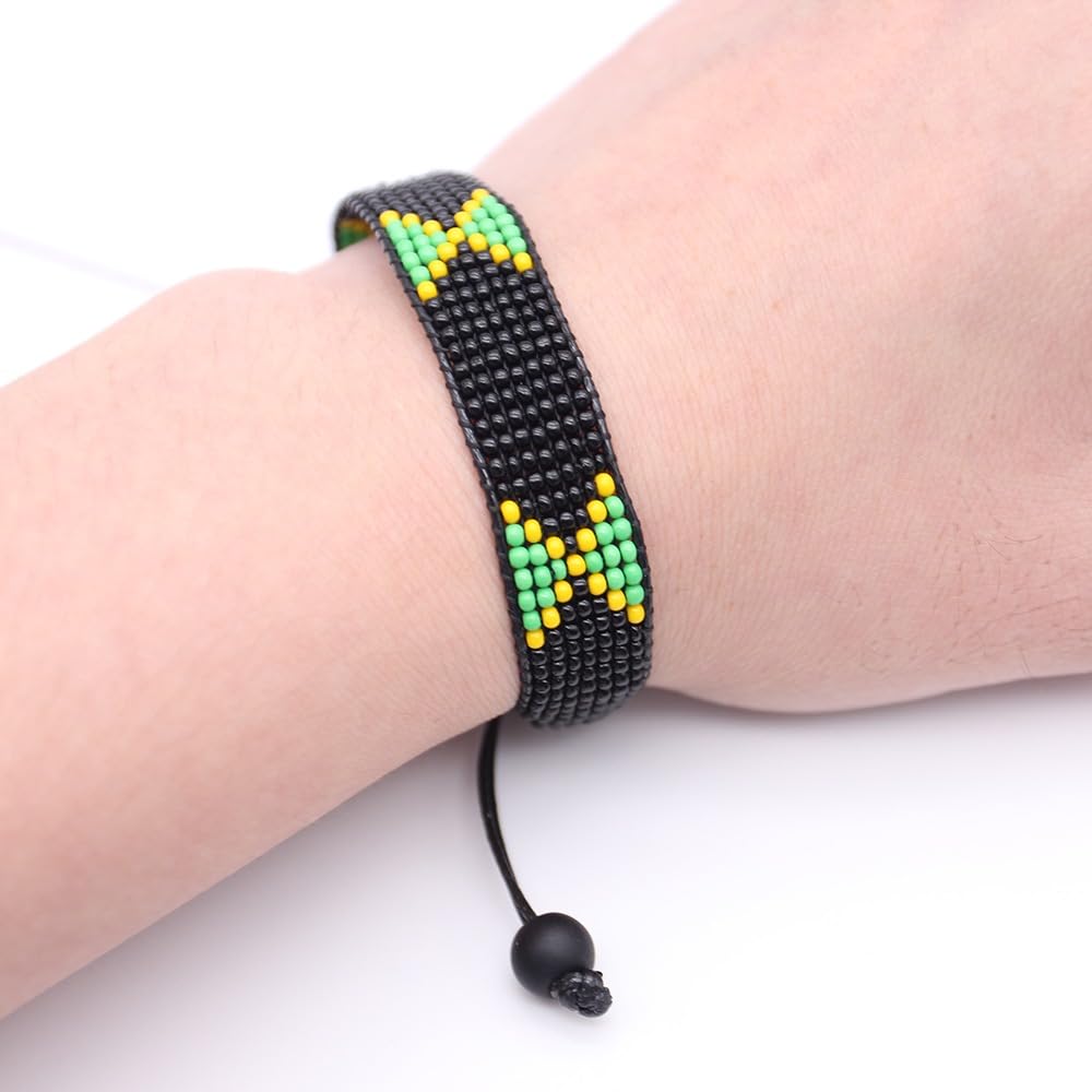 Jamaica Flag Bracelet: Handmade, Adjustable Beaded Wristband