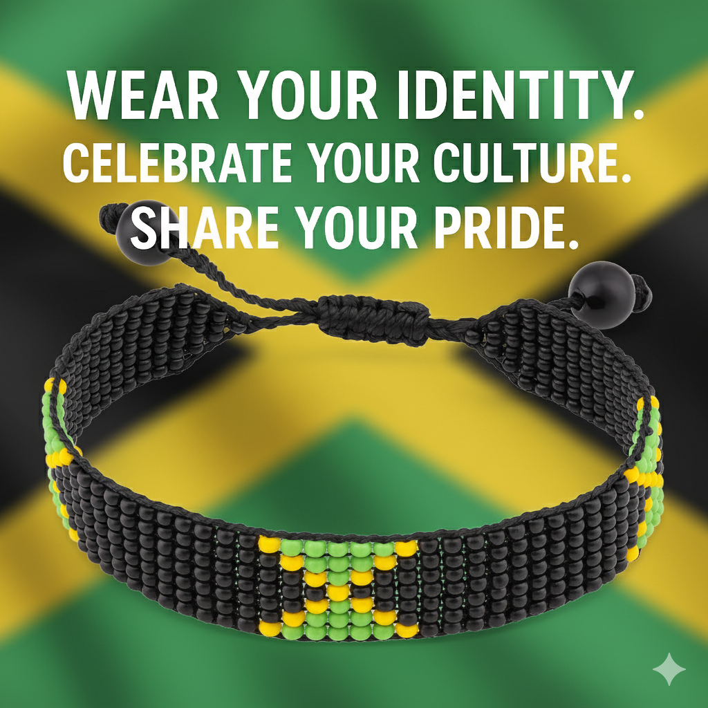 Jamaica Flag Bracelet: Handmade, Adjustable Beaded Wristband
