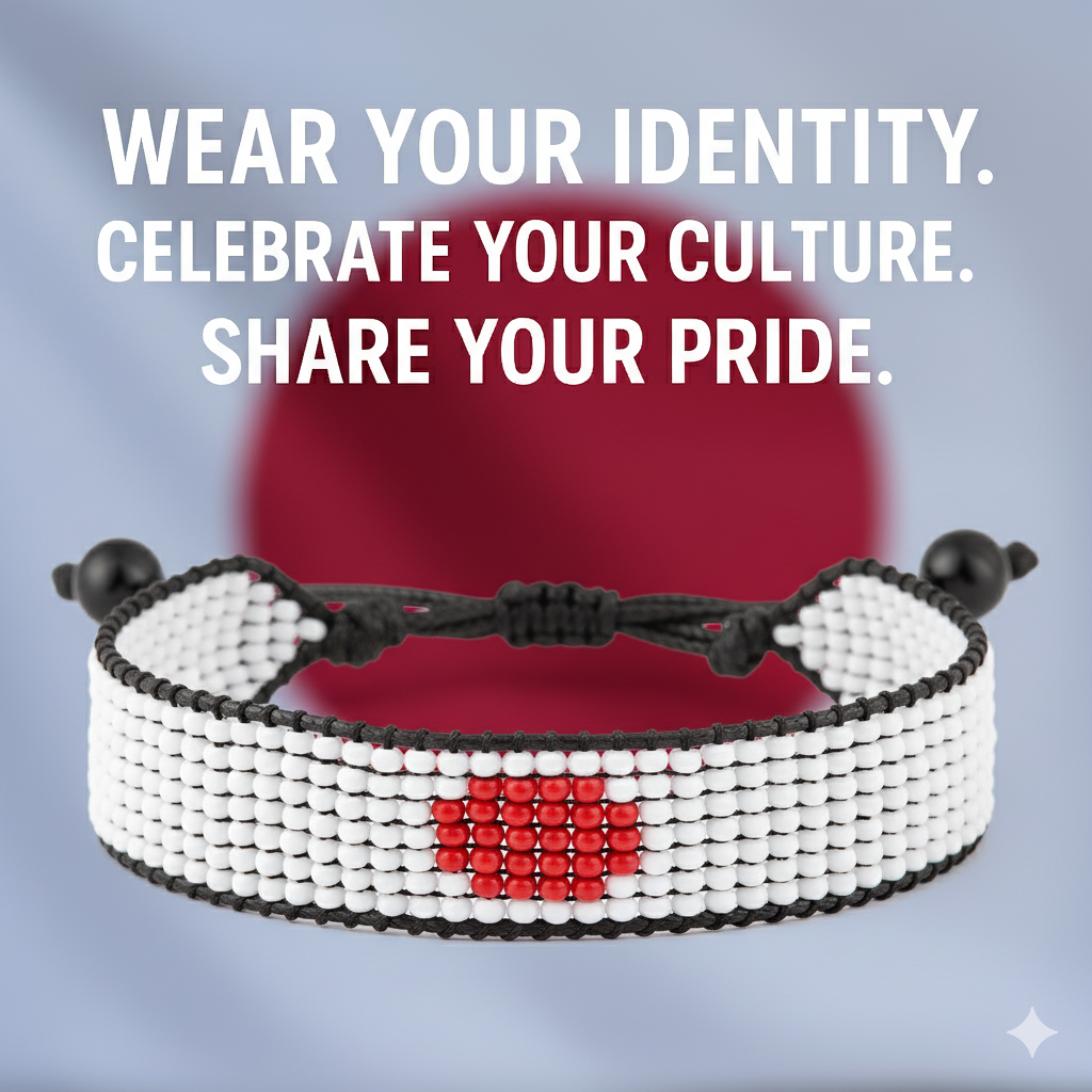 Japan Flag Bracelet: Handmade Bracelet, Adjustable Boho-Style with Patriotic Design