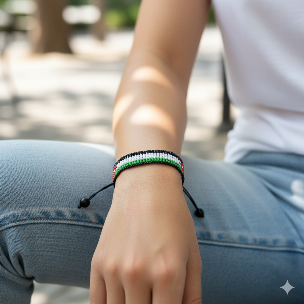 Jordan Flag Bracelet: Handcrafted Adjustable Boho Style Wristaband