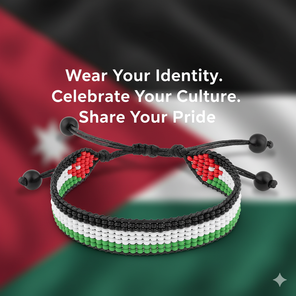 Jordan Flag Bracelet: Handcrafted Adjustable Boho Style Wristaband