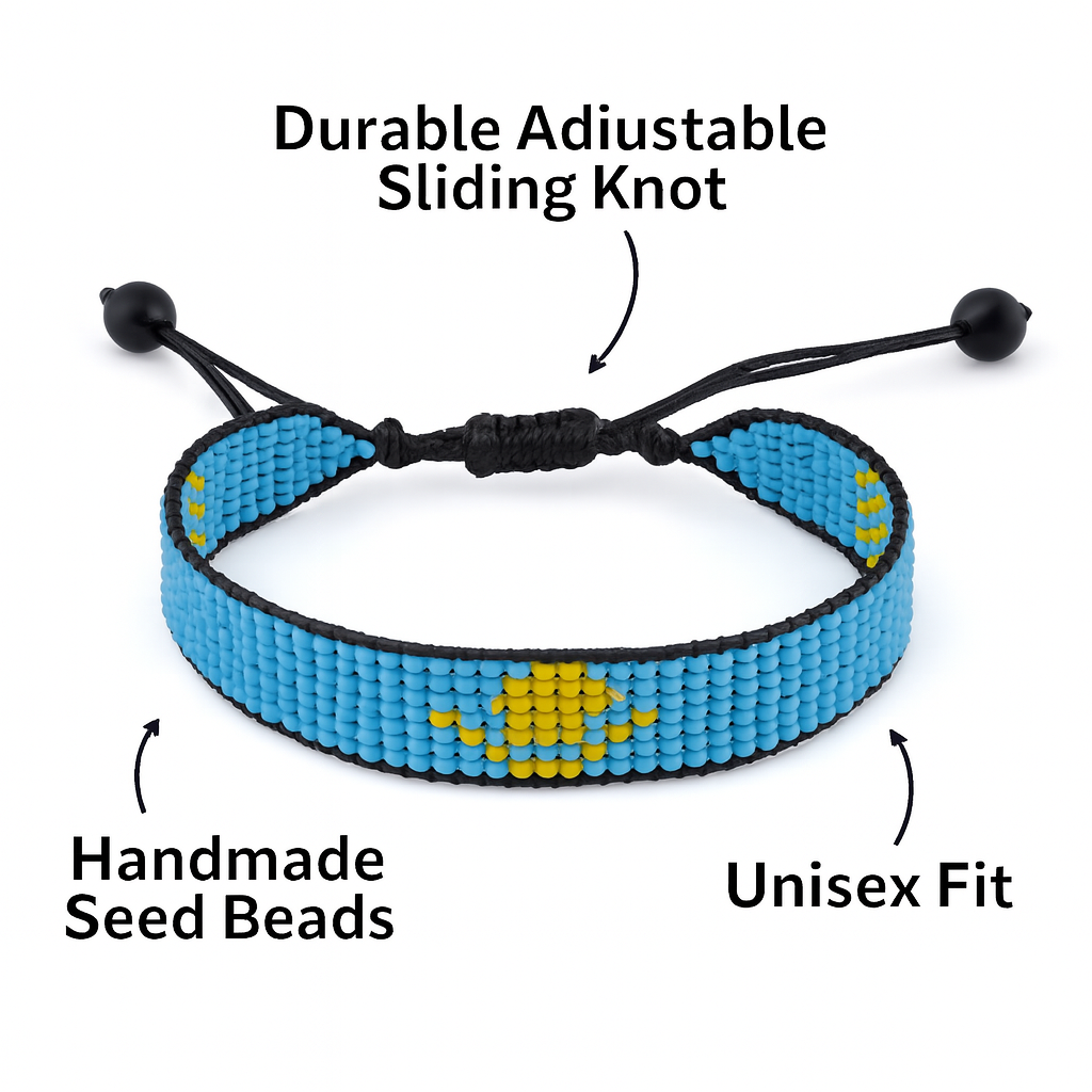 Kazakhstan Flag Bracelet, Adjustable, Boho Style Wristaband for Women & Men
