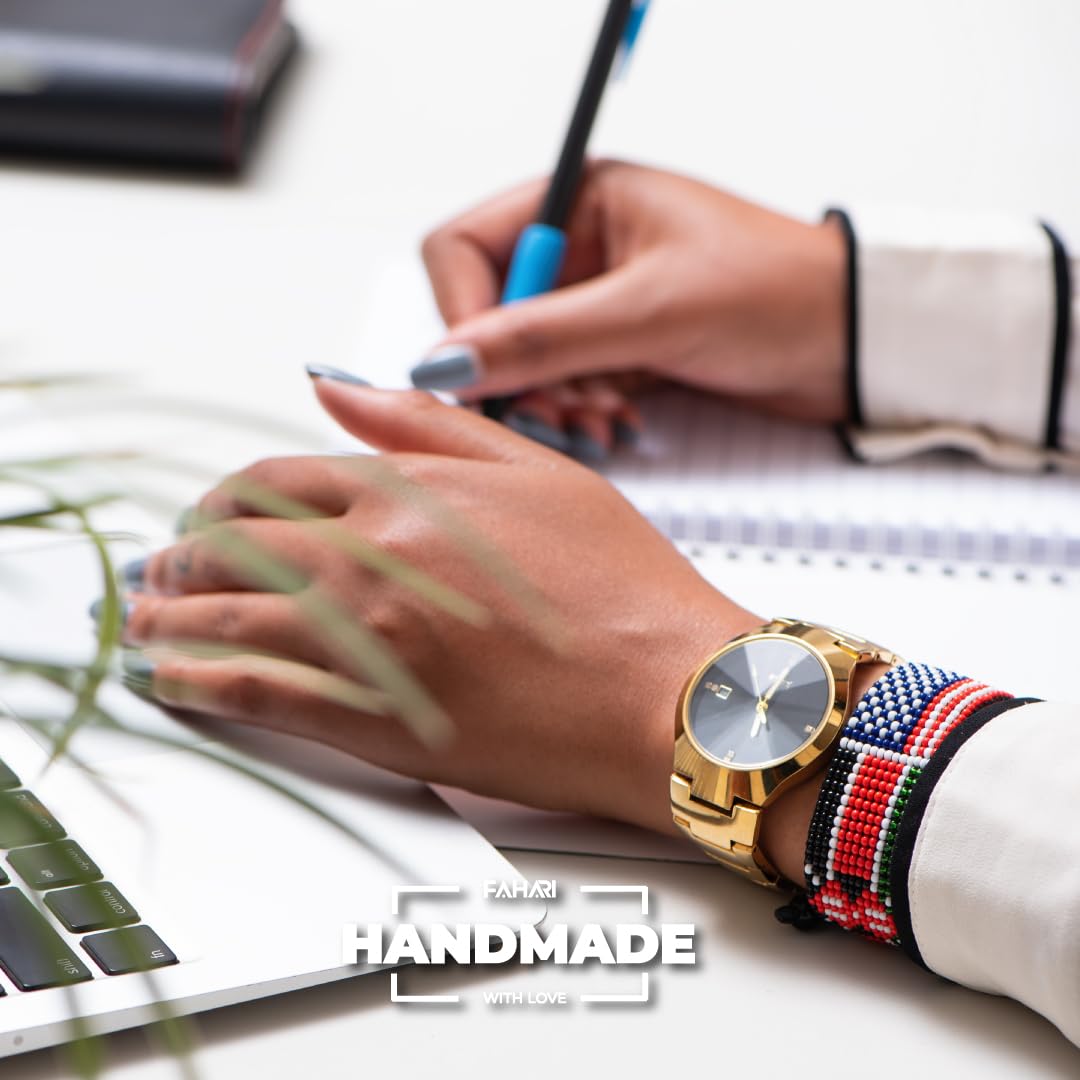 Handmade KENYA/USA Dual-Flag Bracelet - Country Flag Color Handmade Wrist Wrap Bracelet - Beaded and Boho Style Rope Bracelet - Adjustible Bracelet