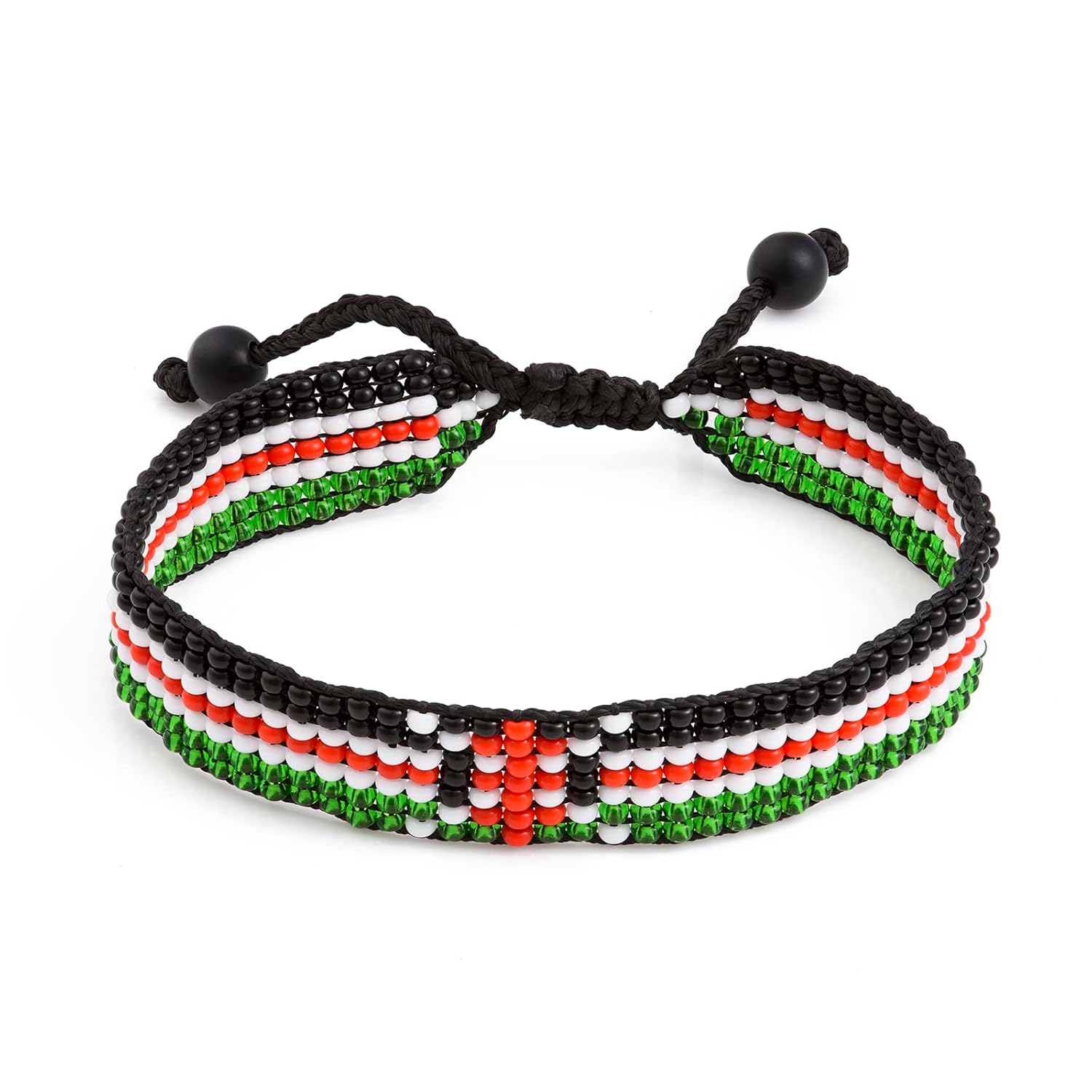 Kenya Flag Bracelet: Handmade Bracelet, Adjustable Beaded Boho-Style Rope Bangle with Patriotic Design