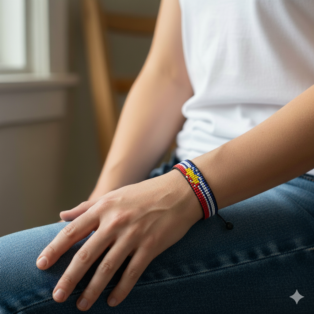 Kiribati Flag Bracelet: Handmade Adjustable Beaded Wristband
