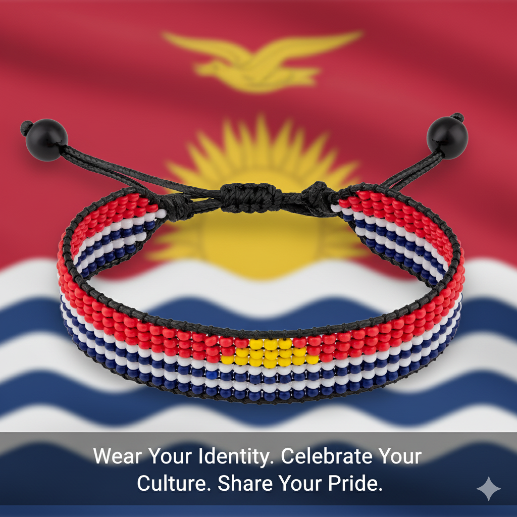 Kiribati Flag Bracelet: Handmade Adjustable Beaded Wristband