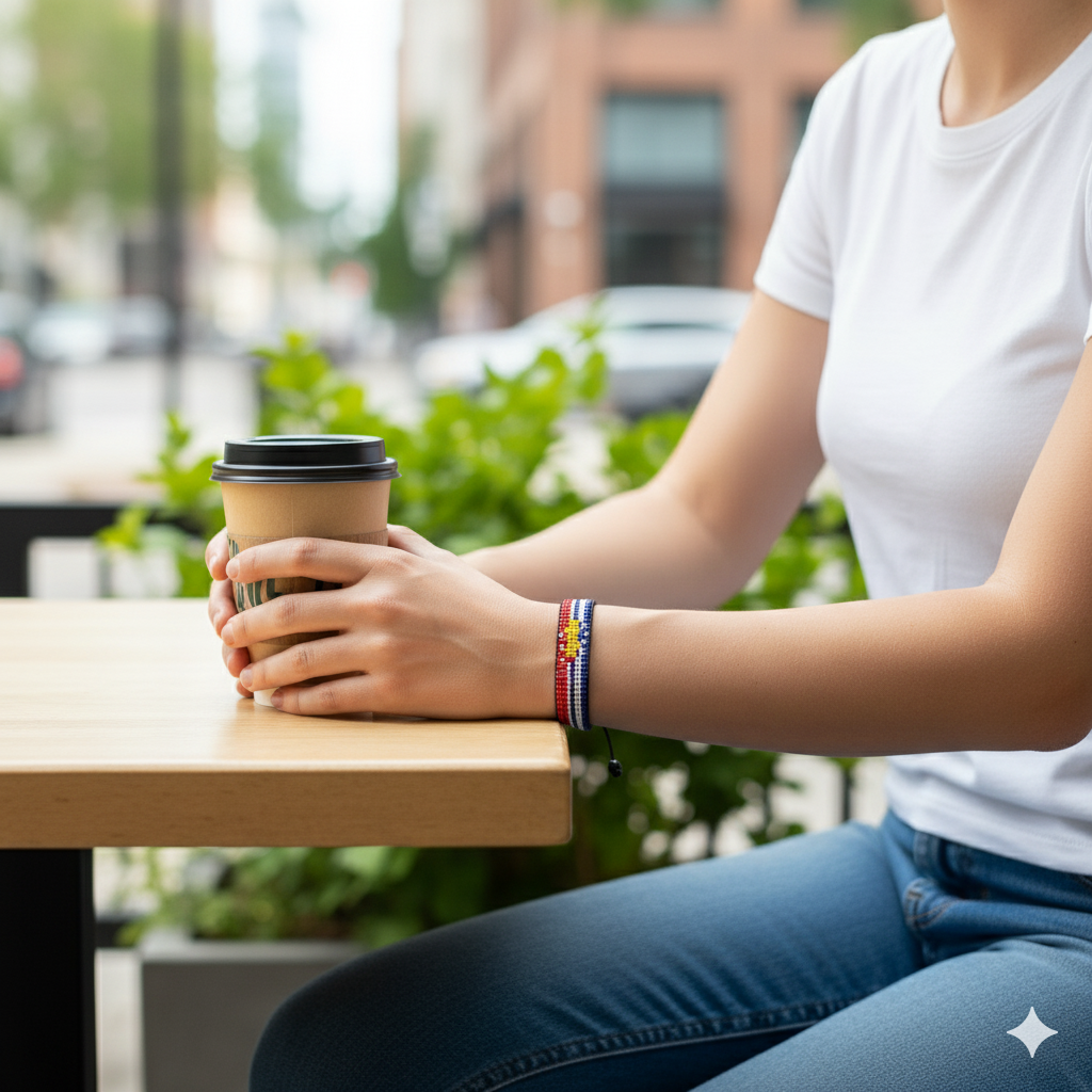 Kiribati Flag Bracelet: Handmade Adjustable Beaded Wristband
