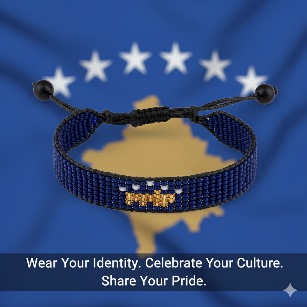 Kosovo Flag Bracelet: Adjustable, Unisex Boho Style Bracelet for Women & Men