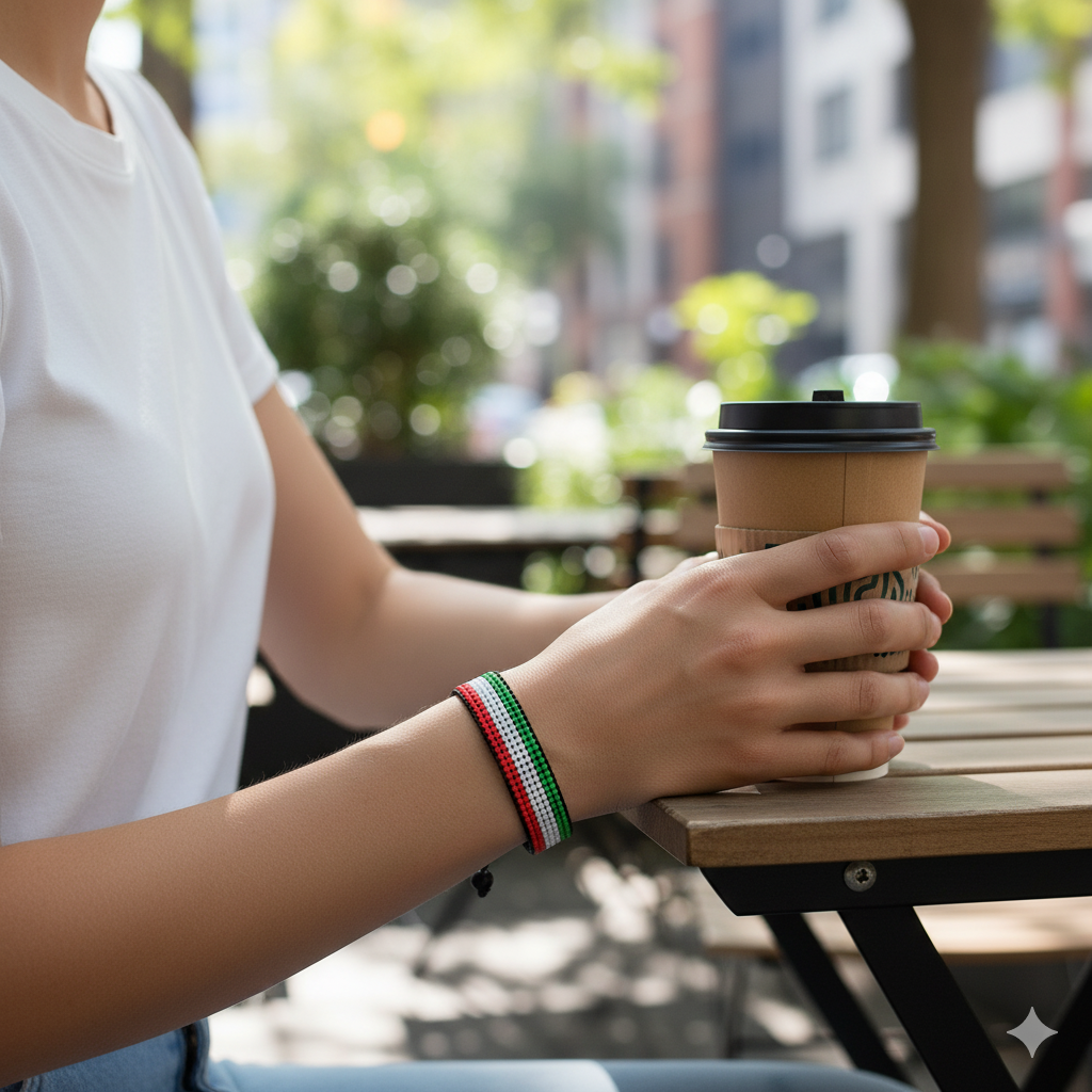 Kuwait Flag Bracelet: Handcrafted Adjustable Unisex Bohemian Style Jewelry