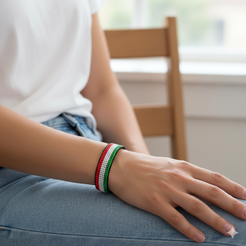 Kuwait Flag Bracelet: Handcrafted Adjustable Unisex Bohemian Style Jewelry