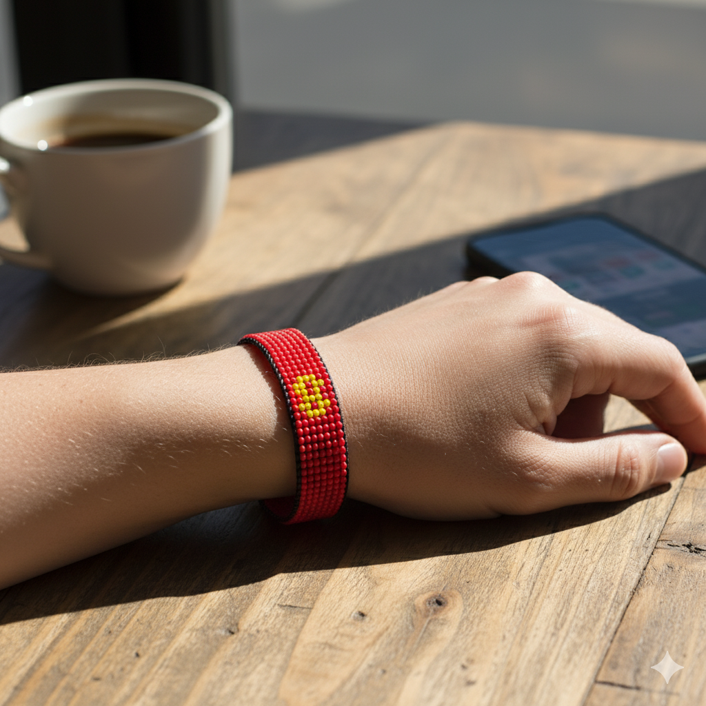 Kyrgyz Republic Flag Bracelet: Handmade Adjustable, Unisex Boho Style Jewelry.