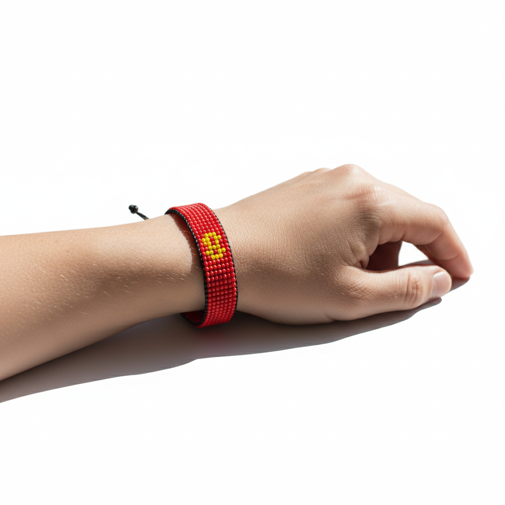 Kyrgyz Republic Flag Bracelet: Handmade Adjustable, Unisex Boho Style Jewelry.