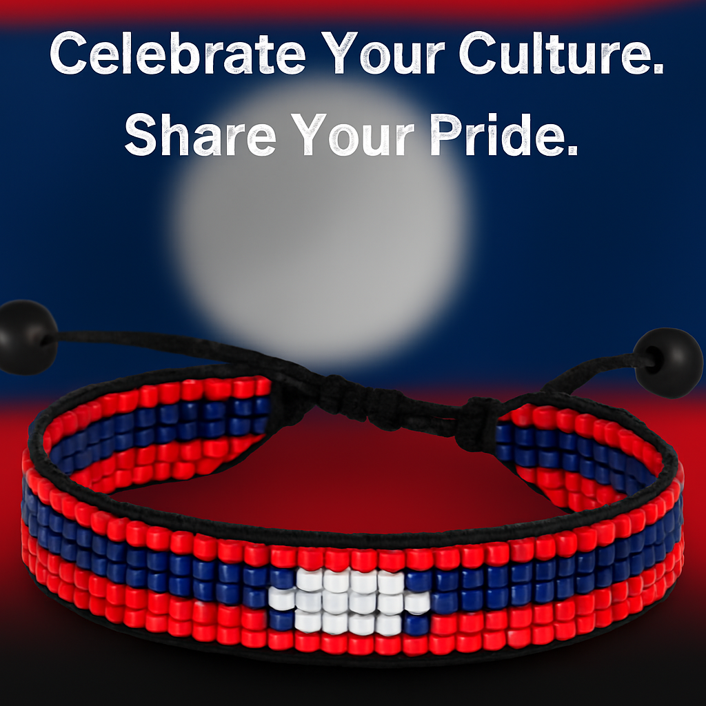 Laos (LPDR) Flag Bracelet: Adjustable, Handmade Uniosex Boho Style Jewelry