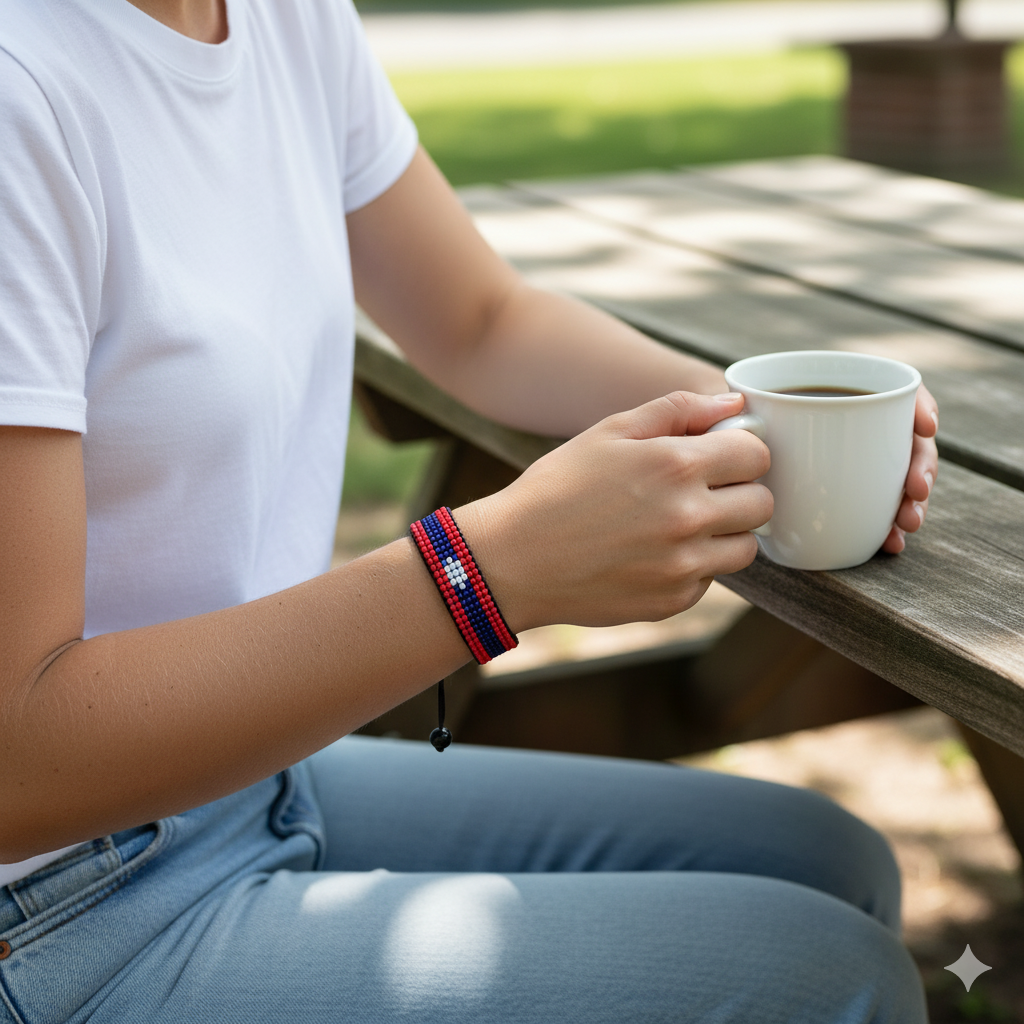 Laos (LPDR) Flag Bracelet: Adjustable, Handmade Uniosex Boho Style Jewelry