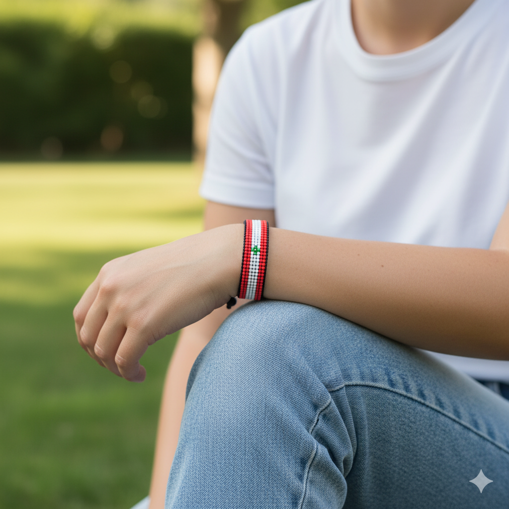 Lebanon Flag Bracelet: Handcrafted Adjustable String Unisex Patrotic Jewelry