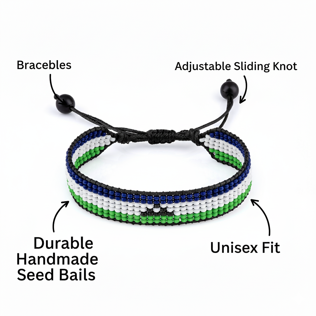 Lesotho Flag Bracelet: Handmade, Adjustable, Unisex Boho Style Jewelry