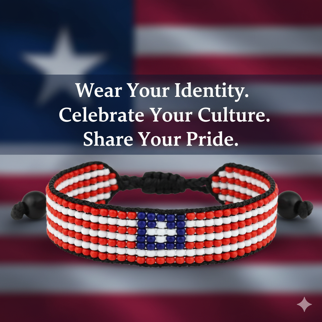 Liberia Flag Bracelet: Handmade Adjustable Unisex Boho-Style Wristband