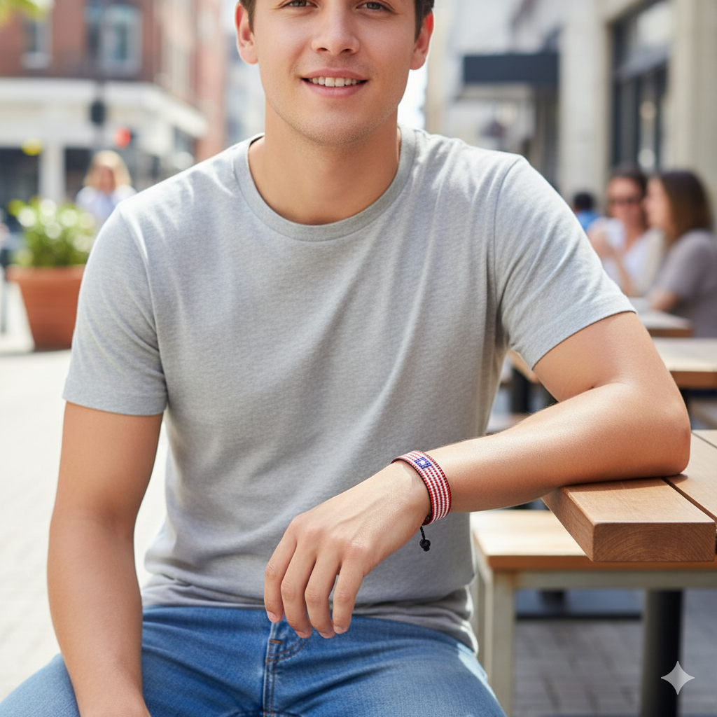 Liberia Flag Bracelet: Handmade Adjustable Unisex Boho-Style Wristband