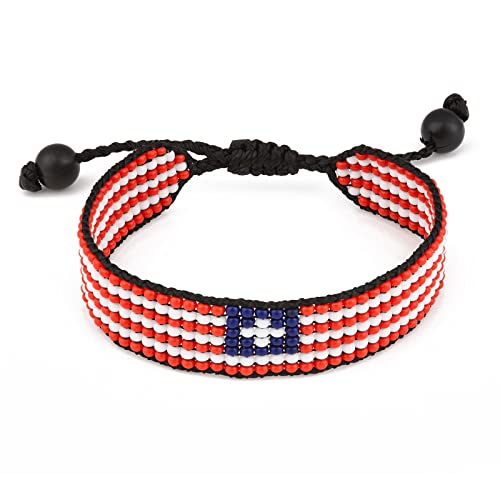 Liberia Flag Bracelet: Handmade Bracelet, Adjustable Beaded Boho-Style Rope Bangle with Patriotic Design