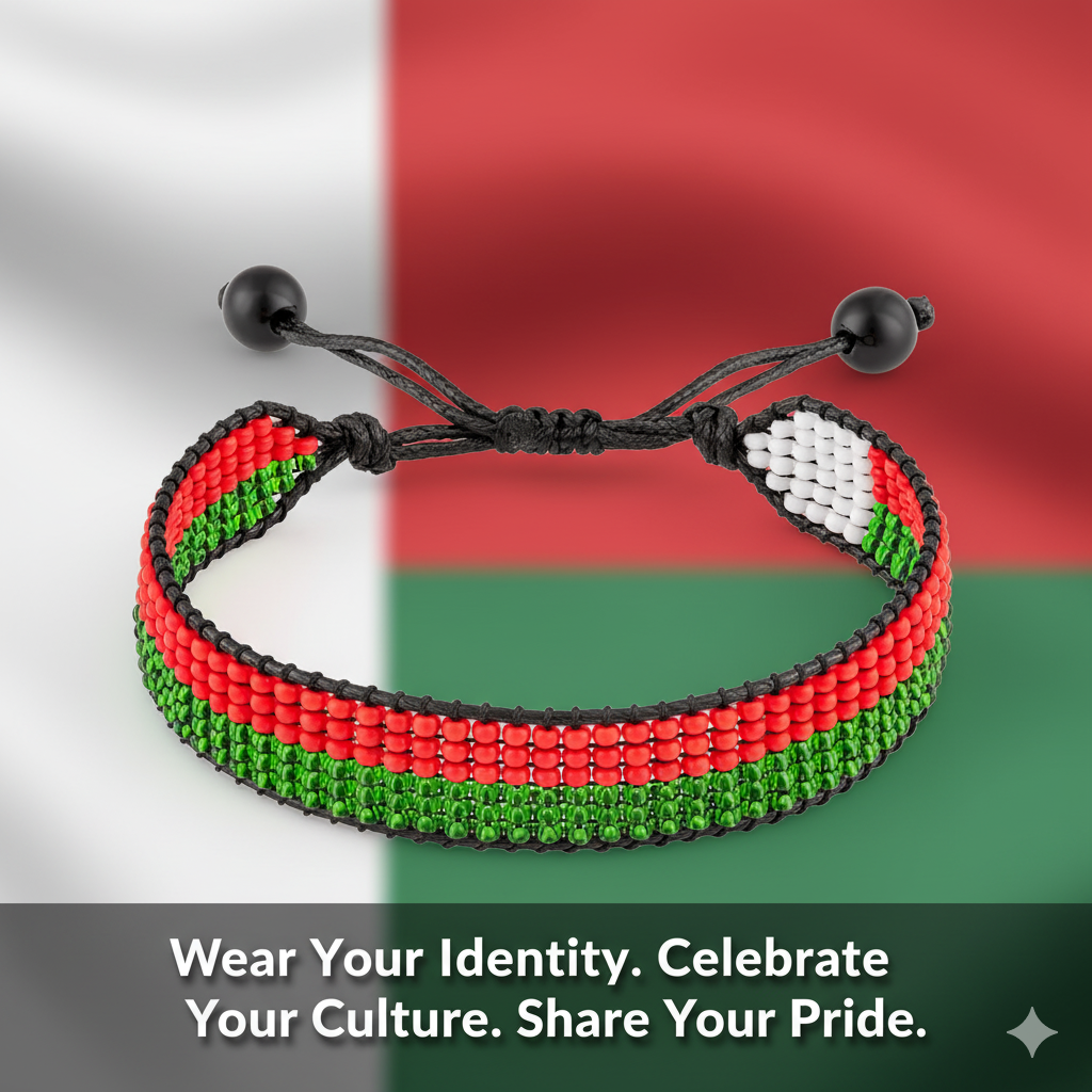 Madagascar Flag Bracelet: Handmade Adjustable Unisex Boho-Style Bracelet