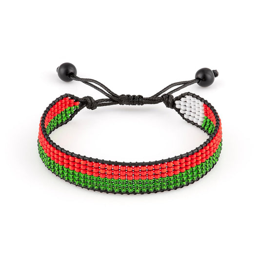 Madagascar Flag Bracelet: Handmade Bracelet, Adjustable Beaded Boho-Style Rope Bracelet with Patriotic Design