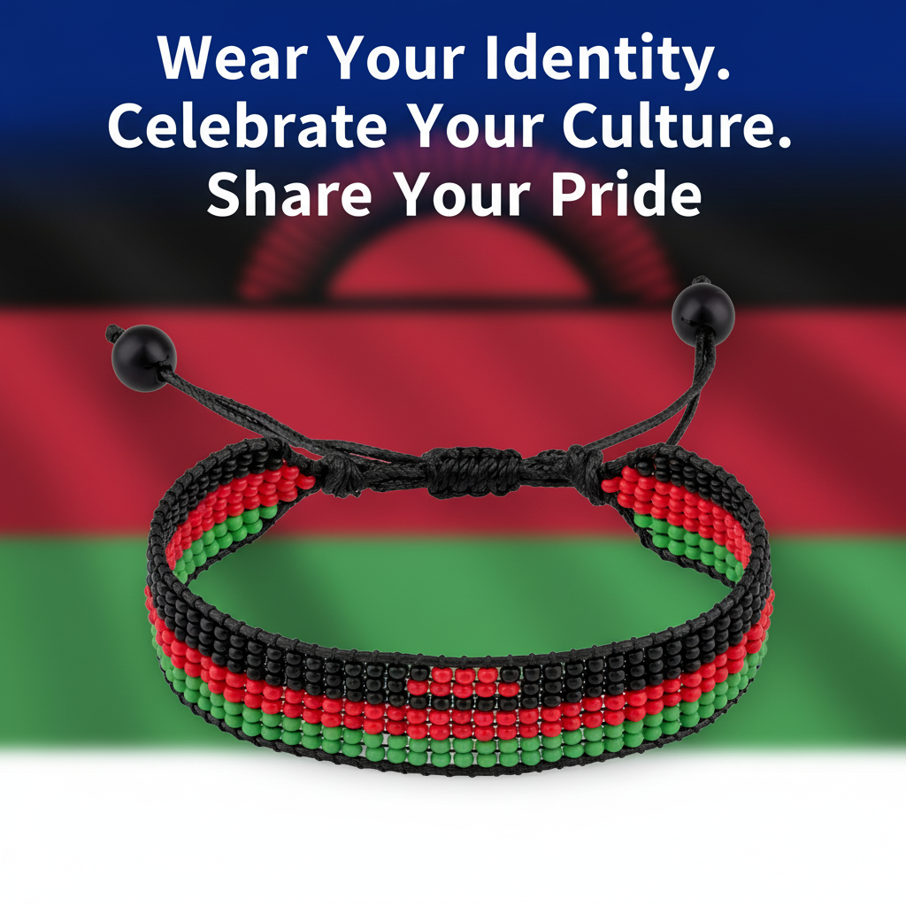 Malawi Flag Bracelet: Adjustable, Boho Style String Bracelet for Women & Men.