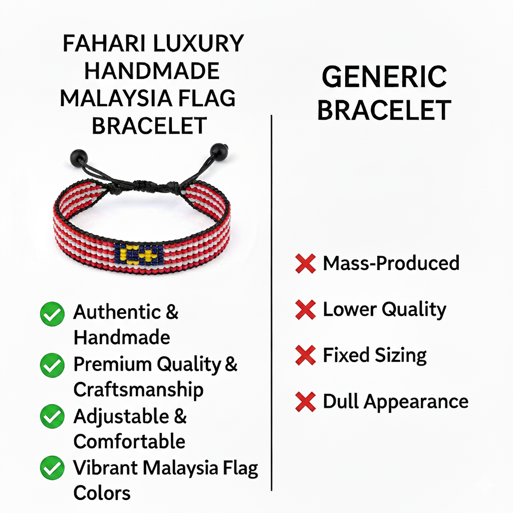 Malaysia Flag Bracelet: Handmade Adjustable, Unisex Boho Style Bracelet