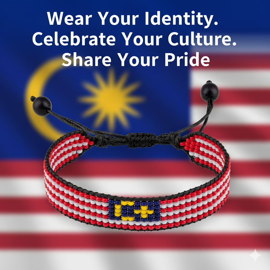 Malaysia Flag Bracelet: Handmade Adjustable, Unisex Boho Style Bracelet