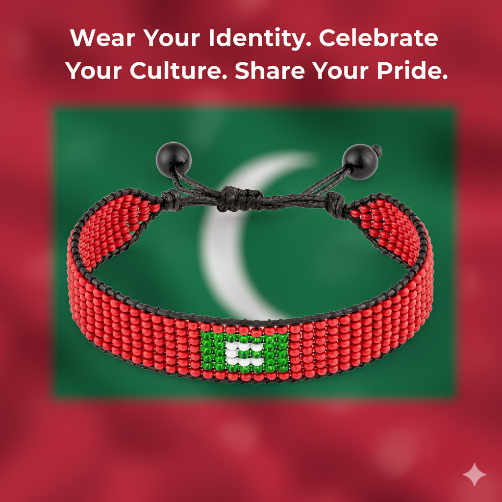 Maldives Flag Bracelet: Handmade, Adjustable Unisex Boho-Style Wristband