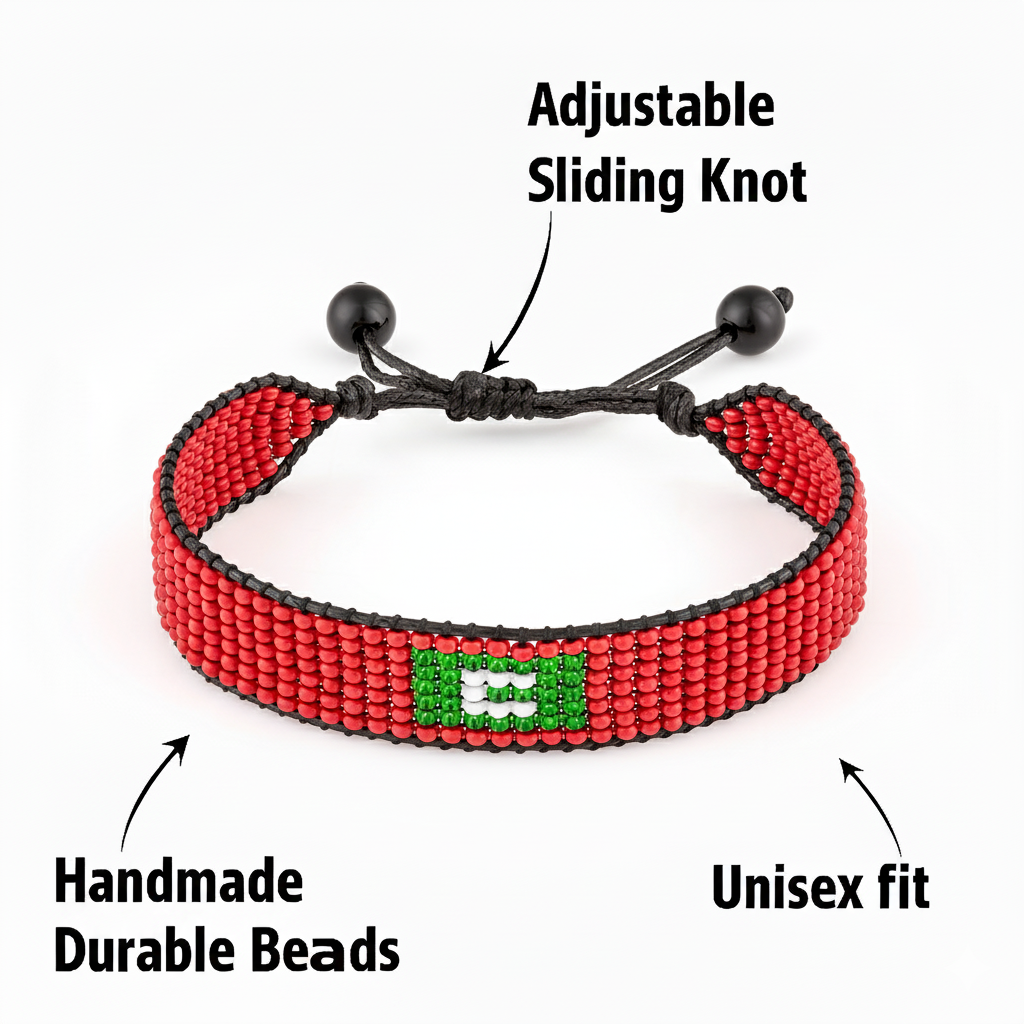 Maldives Flag Bracelet: Handmade, Adjustable Unisex Boho-Style Wristband