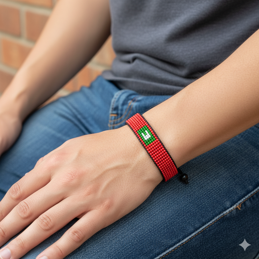Maldives Flag Bracelet: Handmade, Adjustable Unisex Boho-Style Wristband