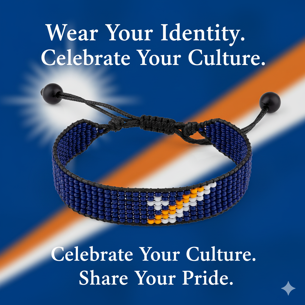 Marshall Islands Flag Bracelet: Handmade Adjustable, Boho Style Wristband