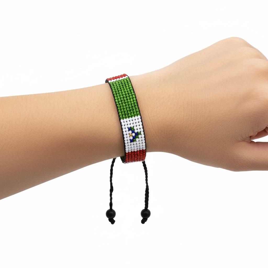 Mexico Flag Bracelet: Handmade Adjustable Beaded Unisex Boho-Style Jewelry