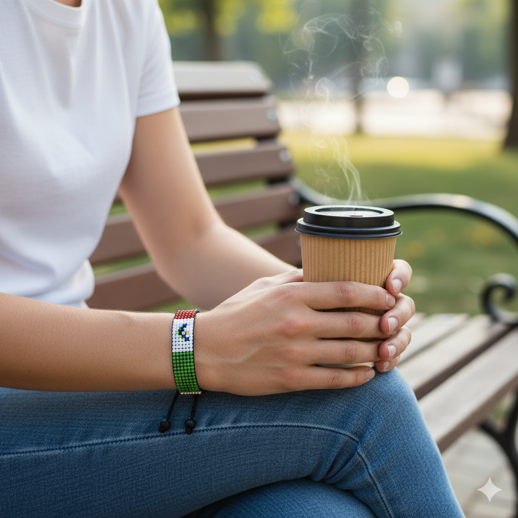 Mexico Flag Bracelet: Handmade Adjustable Beaded Unisex Boho-Style Jewelry