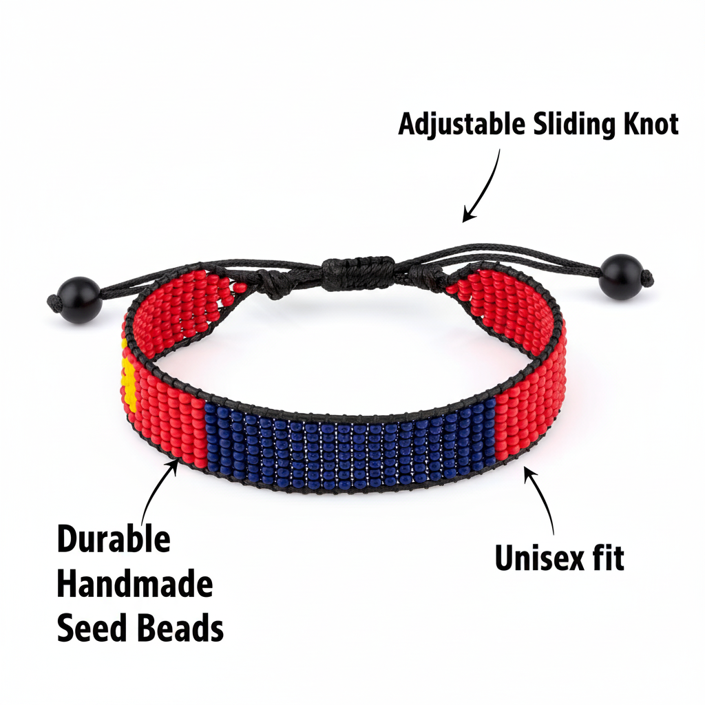 Mongolia Flag Bracelet: Beaded, Adjustable, Boho Style Rope Bracelet for Women & Men