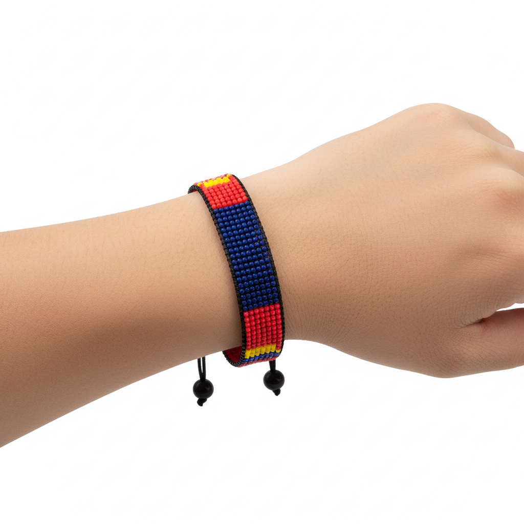 Mongolia Flag Bracelet: Beaded, Adjustable, Boho Style Rope Bracelet for Women & Men