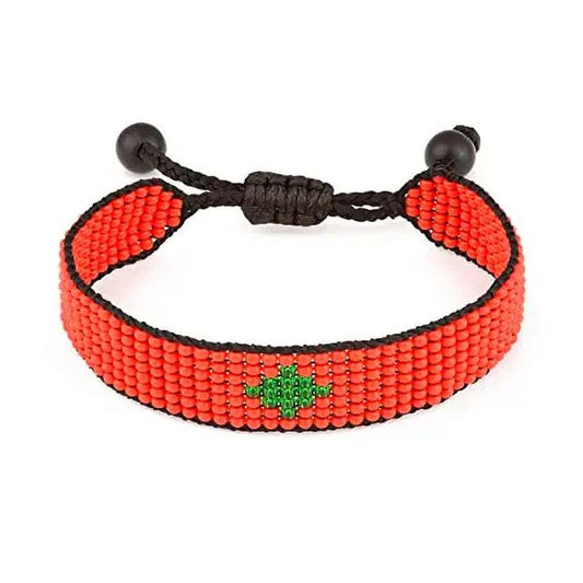Morocco Flag Bracelet: Handmade Bracelet, Adjustable Beaded Boho-Style Rope Bangle with Patriotic Design