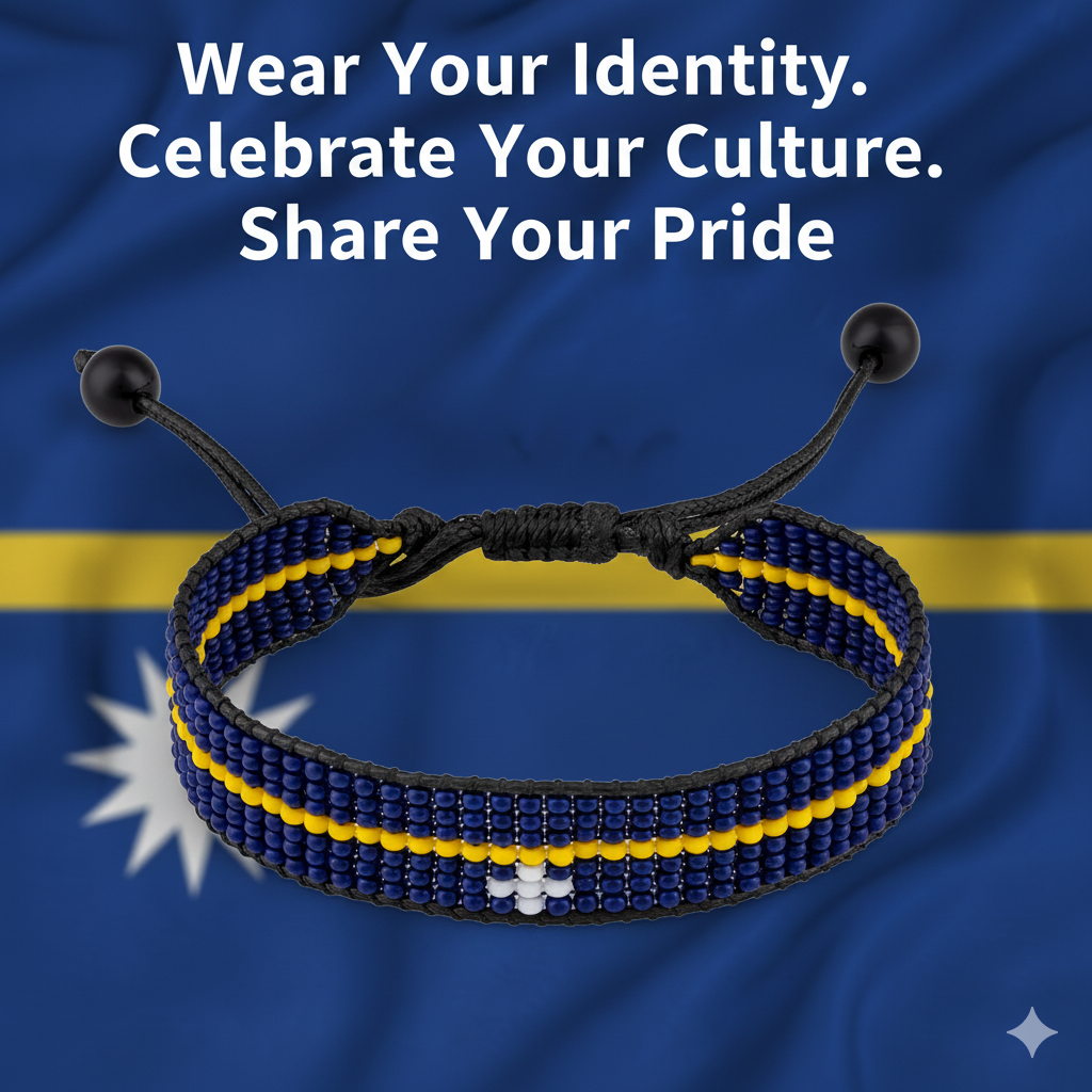 Nauru Flag Bracelet: Adjustable, Beaded Boho Style Rope Bracelet for Women & Men