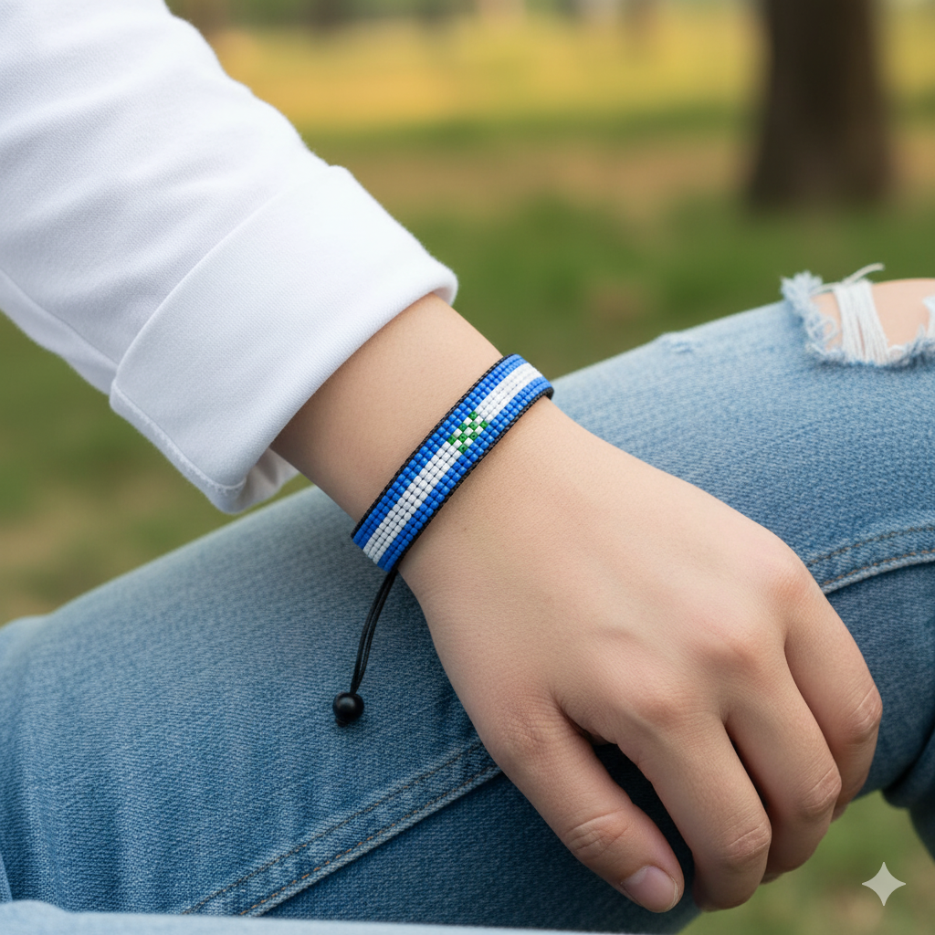 Nicaragua Flag Bracelet: Adjustable, Unisex Beaded Boho Style Bracelet