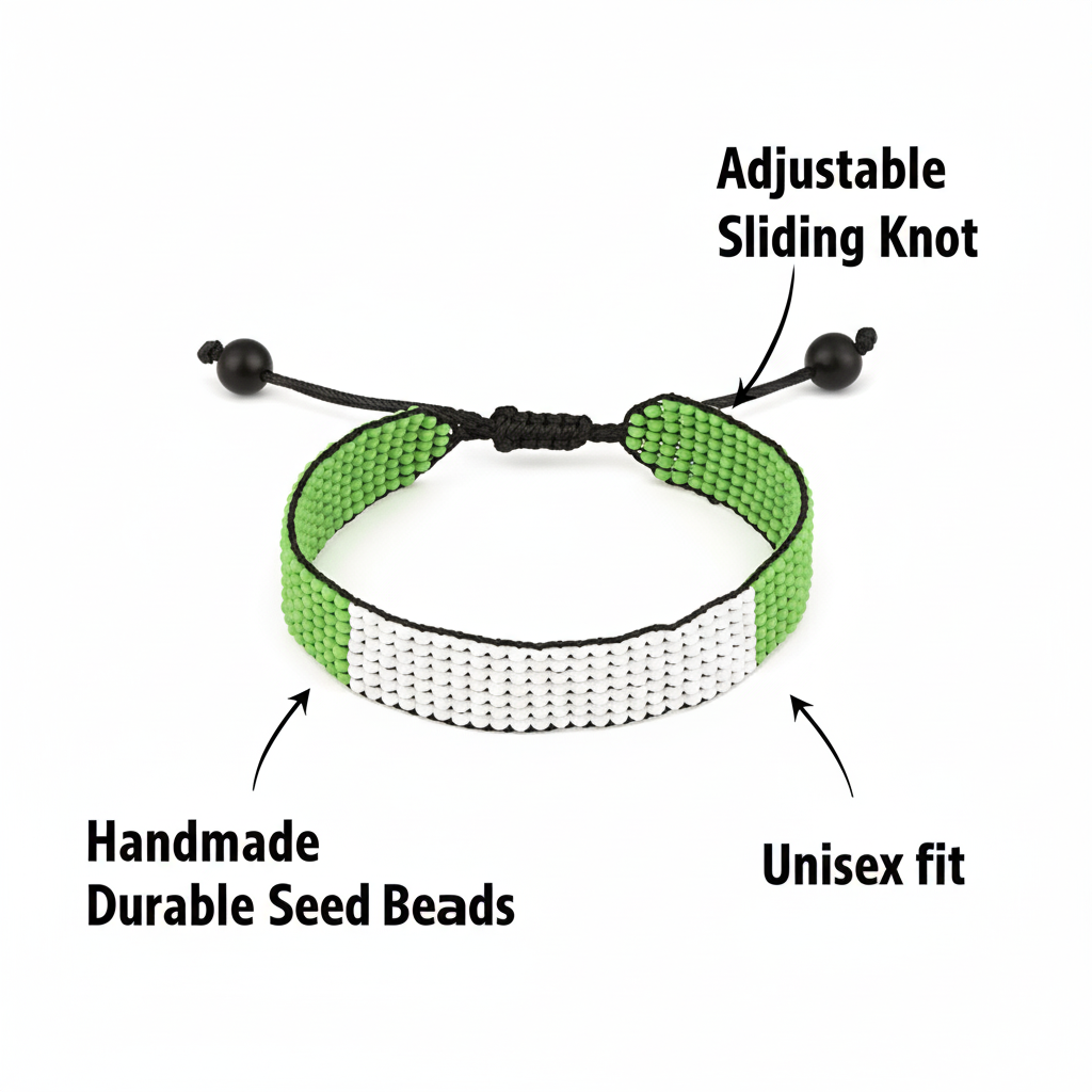 Nigeria Flag Bracelet: Handmade, Adjustable Beaded Boho-Style Bracelet with Patriotic Design